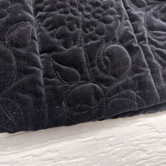 Vintage Quilted Black Velvet Mandarin Collar Jacket Women's Asian Inspired Coat - Picture 12 of 15